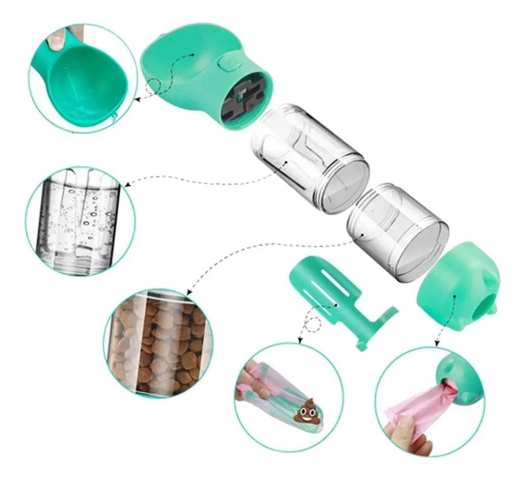 Botella Portátil 4 En 1 Multifuncional Para Mascotas