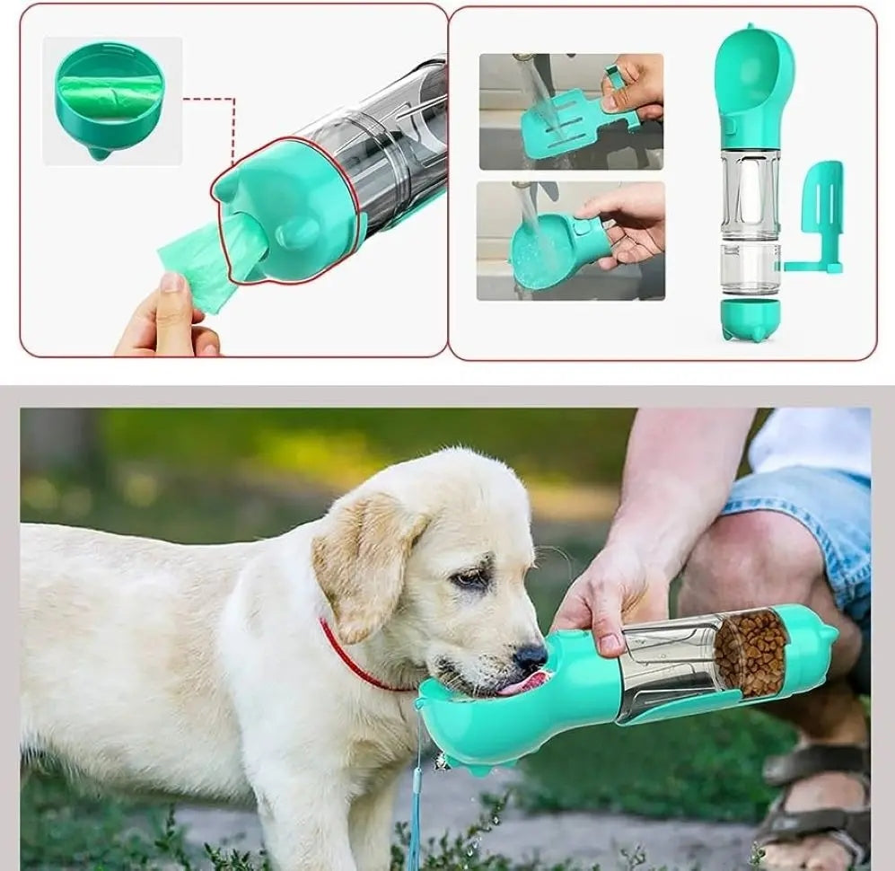 Botella Portátil 4 En 1 Multifuncional Para Mascotas